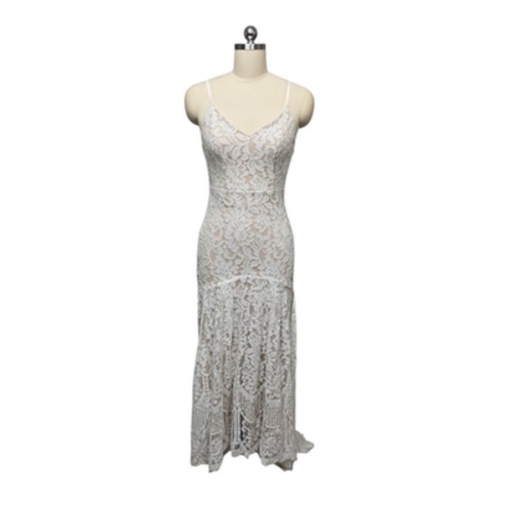 Lulu's Ivory Lace Maxi Gown with Spaghetti Straps
